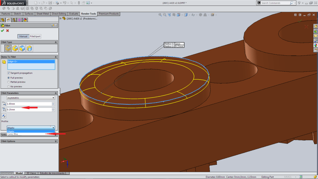 Fillet - Elliptic - Conic Rho